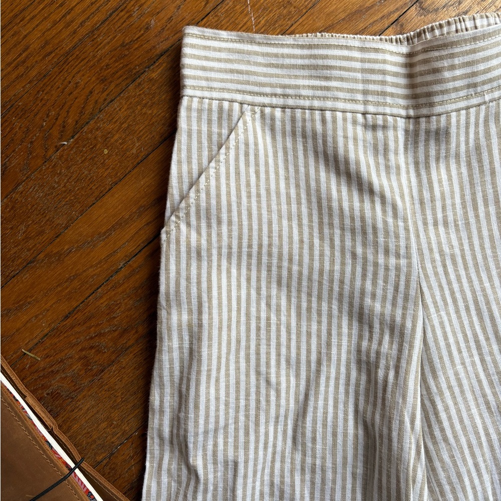 Linen Cotton Blend White and Beige Striped Wide-Leg Pants Size XS - Picture 2 of 6